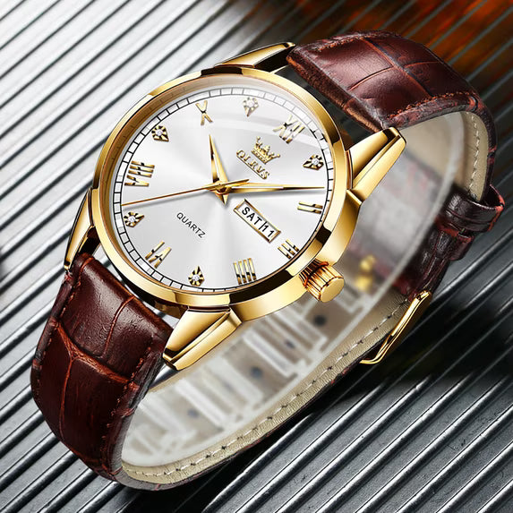 OLEVS Watches for Men Minimalist Ultra Thin Fashion Casual Analog Quartz Date Watch Waterproof Slim Simple Big Face Dress Mens Wrist Watches with Retro Leather Band for Men Reloj para Hombre