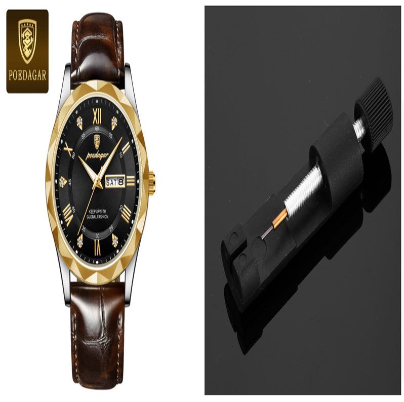 Men's Oversized Leather Watch | 47mm Big Face Chronograph Style | Luxury Quartz