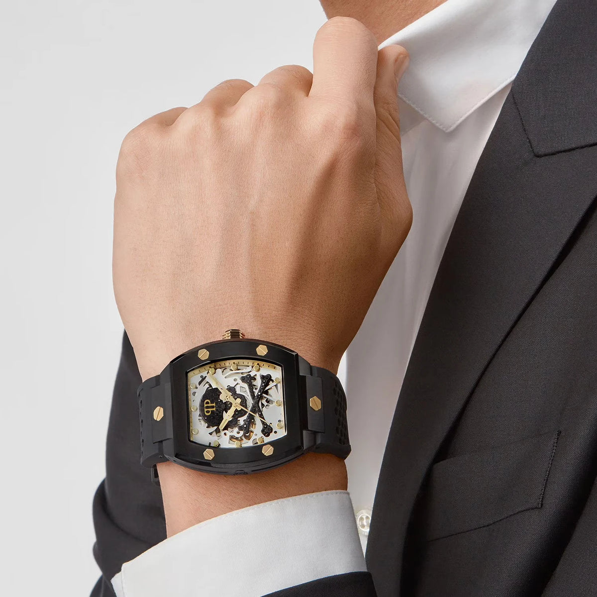Philipp Plein $keleton Crystal Automatic Black Silicone Watch, 44mm