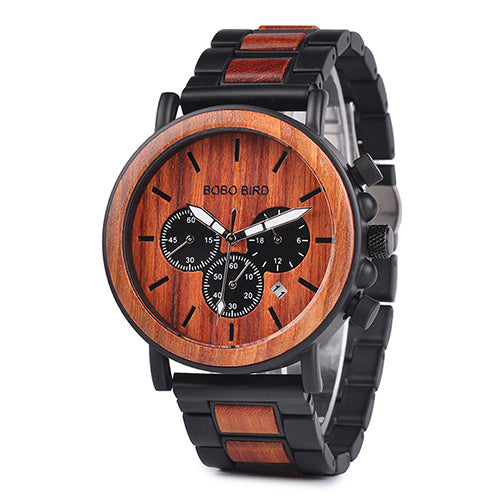 Men's BOBO BIRD 44mm Wooden Chronograph Watch | Natural Wood