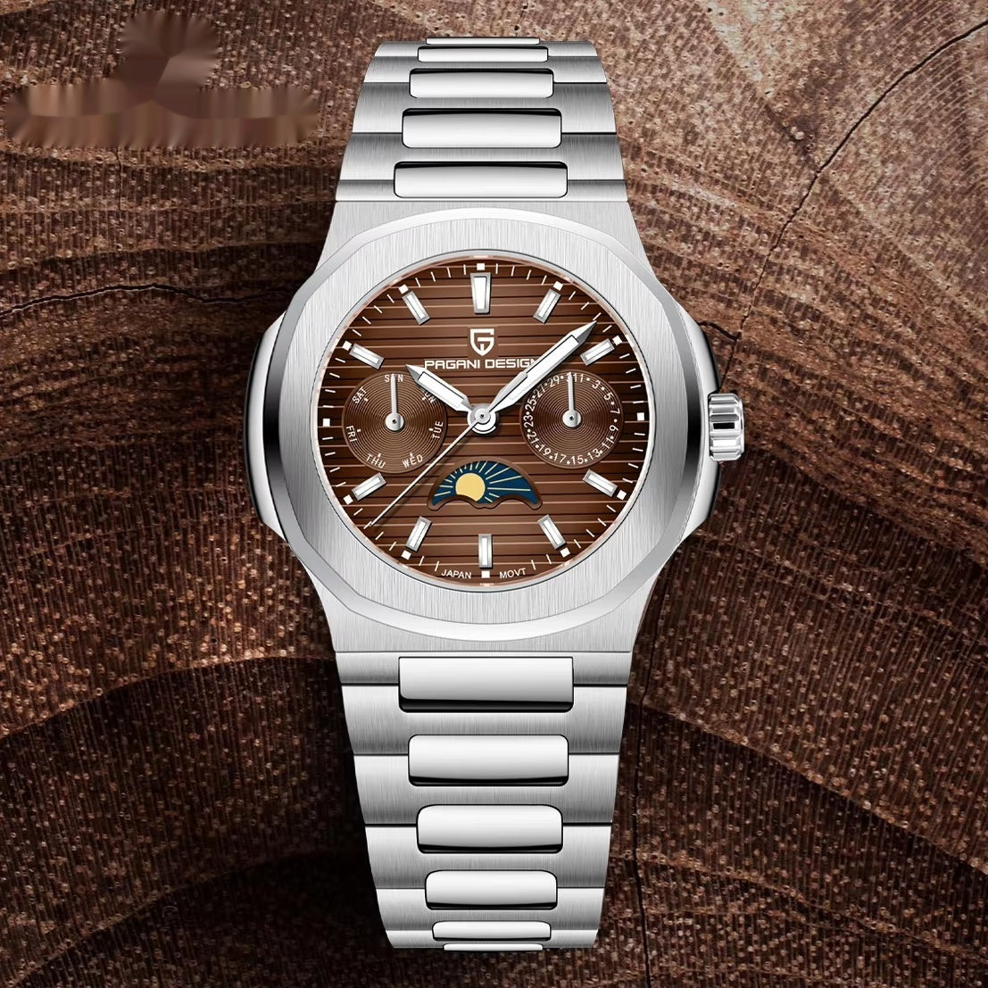 Multi-functional Water-resistant Luminous Sporty Moon Phase Watch With A Chronograph