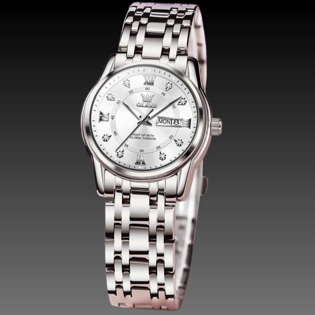 Luxury Roman Scale Calendar Watch: Model 5513 | 29mm Ladies Quartz | 9mm Slim Steel Belt