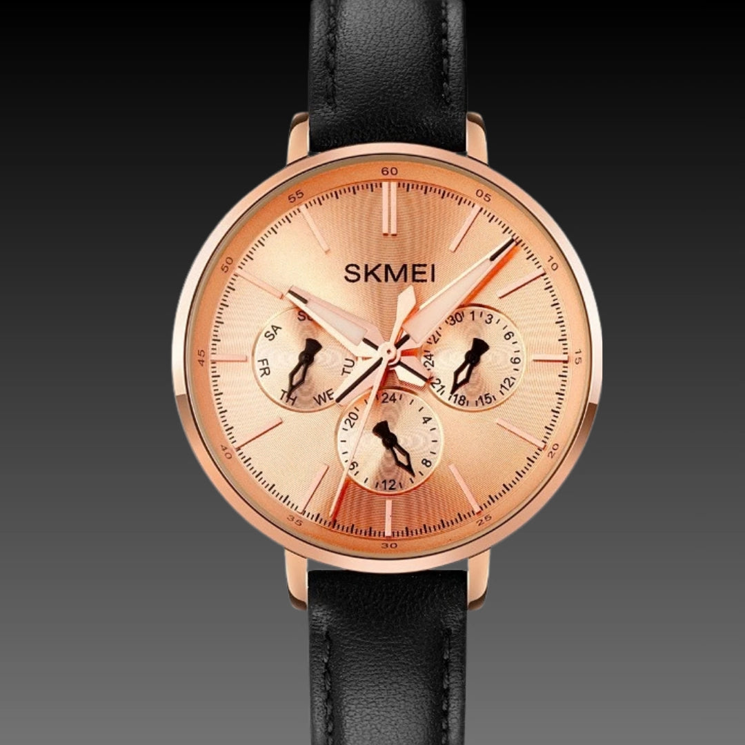 Fashion Six-pin Genuine Leather Women's Retro Round Quartz Watch