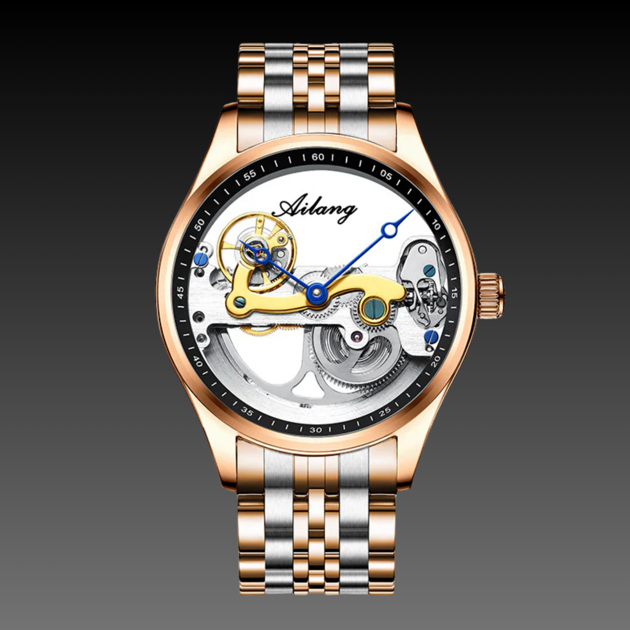 Men's 43mm Round Skeleton Watch | Stainless Steel Automatic Mechanical | Silicone Sport Strap