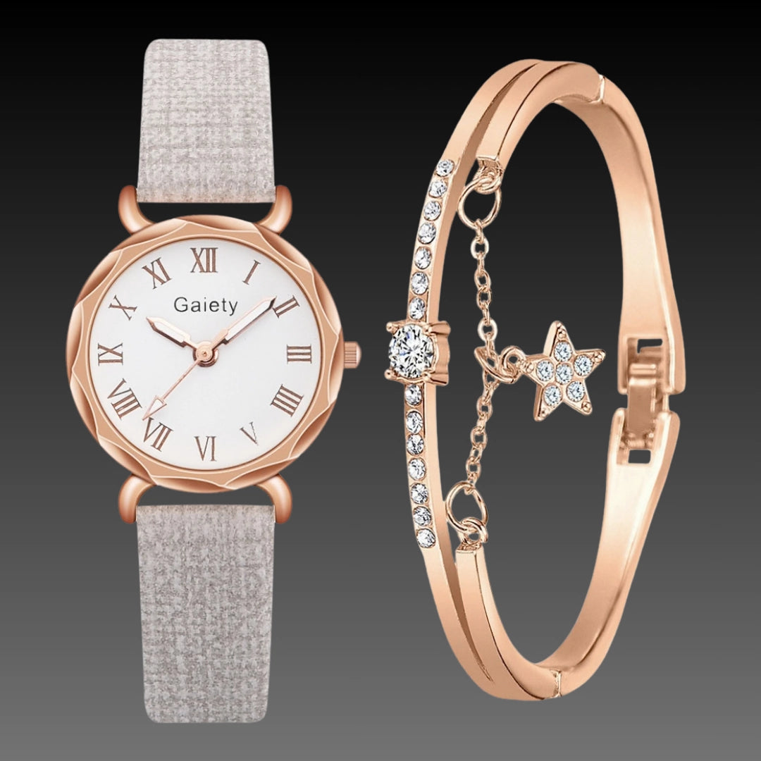 Korean Simple Student Watch – Ladies Quartz Roman Numeral Canvas Strap (Bracelet Set Available)