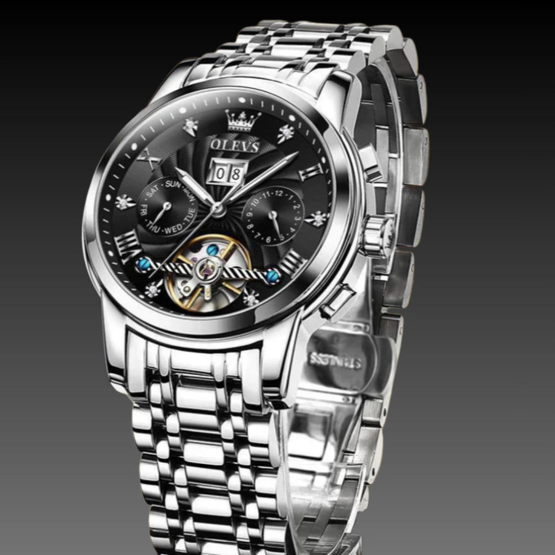 Men's Multifunction Automatic Watch – 41mm x 13mm Steel Business Timepiece