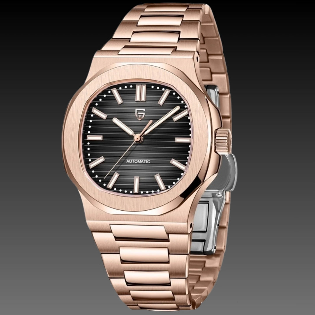 Men's Stainless Steel Automatic Mechanical Waterproof Barrel-shaped Wristwatch
