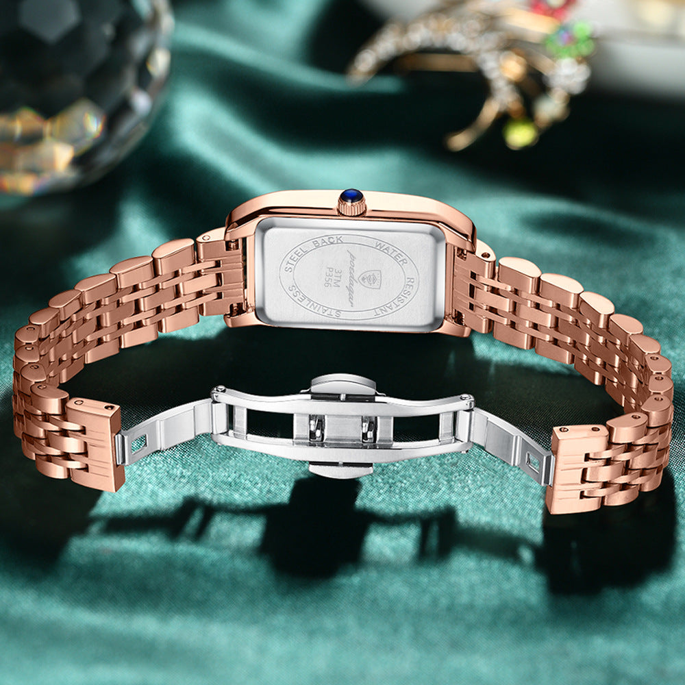 Luxury Waterproof Ladies Quartz Watch: 30mm Rectangular Dial | 6mm Ultra-Slim | 50M Water Resistant