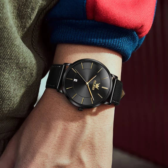 OLEVS Watches for Men Minimalist Ultra Thin Fashion Casual Analog Quartz Date Watch Waterproof Slim Simple Big Face Dress Mens Wrist Watches with Retro Leather Band for Men Reloj para Hombre