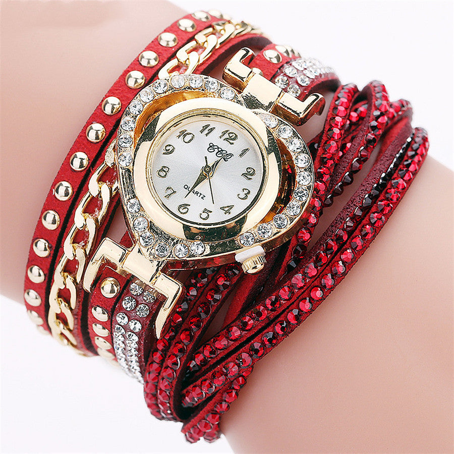 Bohemian Wrap Bracelet Watch: 25mm Round Dial | 40cm Velvet Diamond Strap | Love Edition