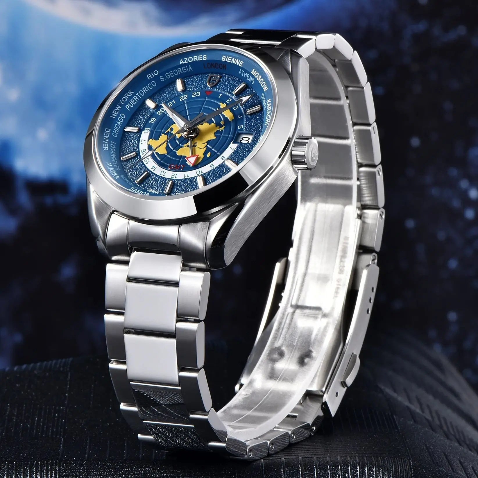 Men's GMT Mechanical Watch – Sapphire Crystal Dual Time Zone Luminous Automatic