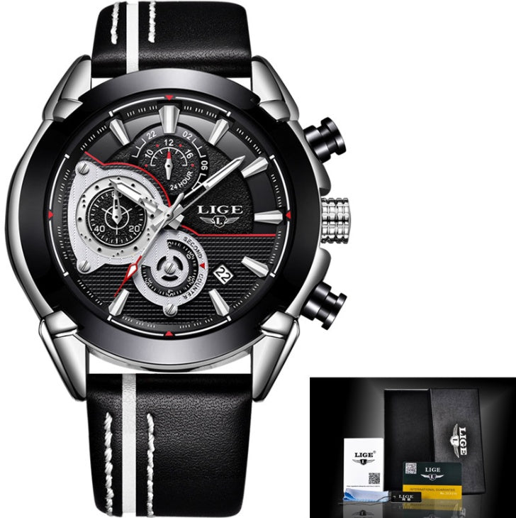 Men's LIGE 45mm Chronograph Quartz Watch | Leather Strap