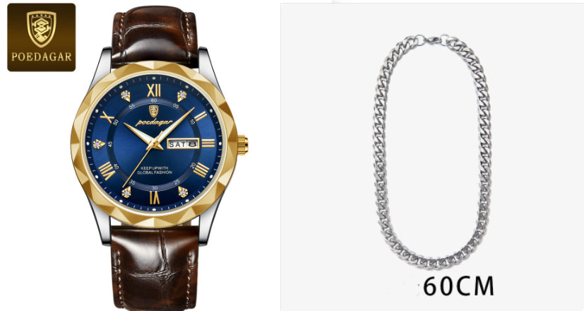 Men's Oversized Leather Watch | 47mm Big Face Chronograph Style | Luxury Quartz