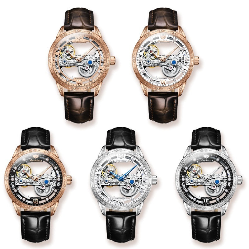 Men's Openwork Mechanical Watch – Skeleton Automatic with Waterproof Leather Strap