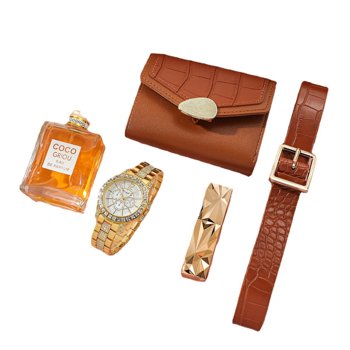 Ultimate 5-Piece Beauty Gift Box: Watch + Perfume + Lipstick + Wallet + Belt