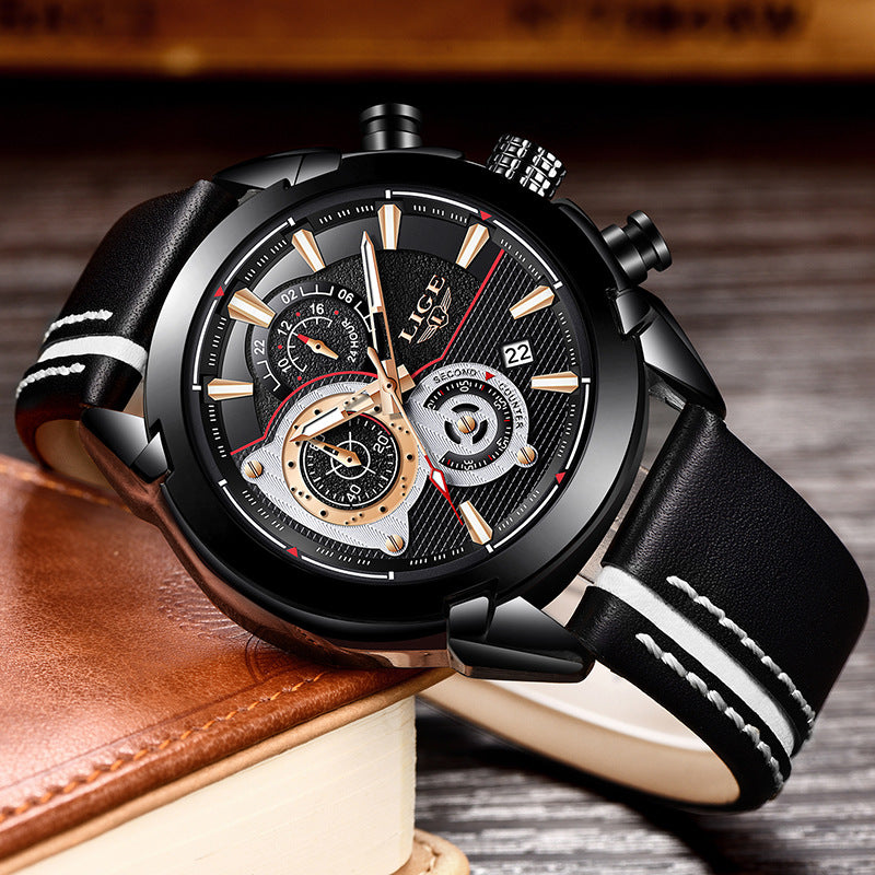 Men's LIGE 45mm Chronograph Quartz Watch | Leather Strap