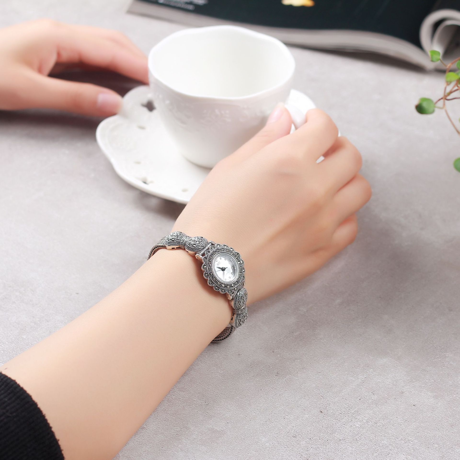 S925 Sterling Silver Ladies Watch – Vintage Thai Silver Bow Bracelet with Japanese Quartz Movement