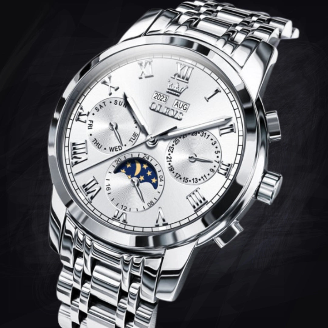 Men's Moon Phase Automatic Watch – 42mm Open Heart Dial with 11mm Slim Steel Case