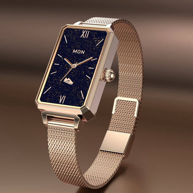 Luxury Bangle Smartwatch: 1" Petite Screen | Crystal Accent Steel Bracelet | Fitness Tracker