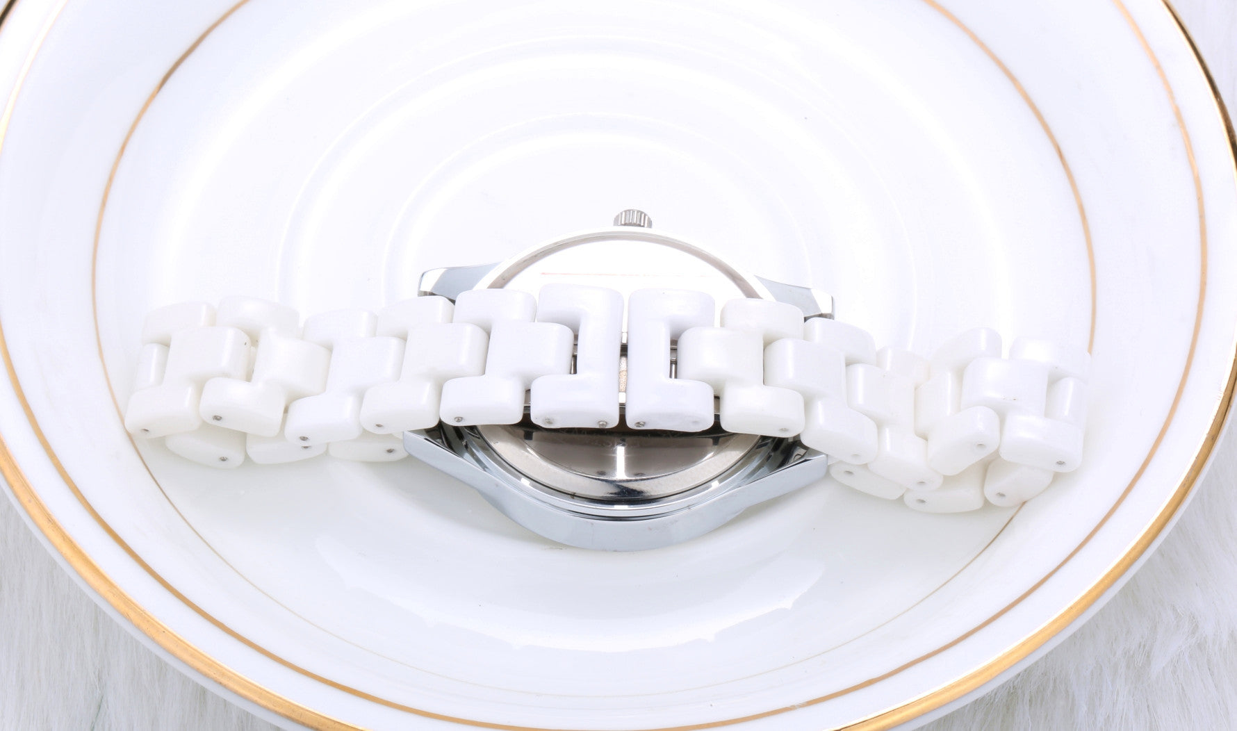 Luxury Ceramic Ladies Watch: 36mm Crystal Bezel | High-Gloss Bracelet | Butterfly Clasp