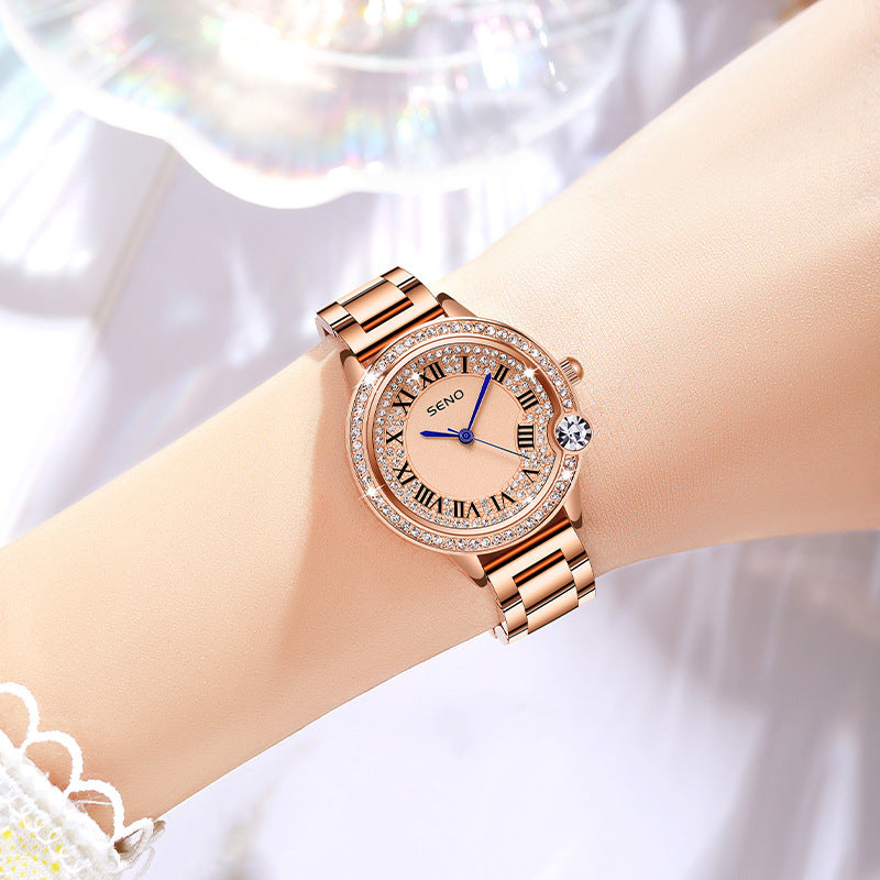 Stylish Quartz Full-Diamond Stainless Steel Waterproof Womens Watch