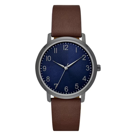 George Men’s Analog Watch – Blue Easy-Read Dial, Gunmetal Case & Brown Vegan Leather Strap (Model: FMDOGE019)