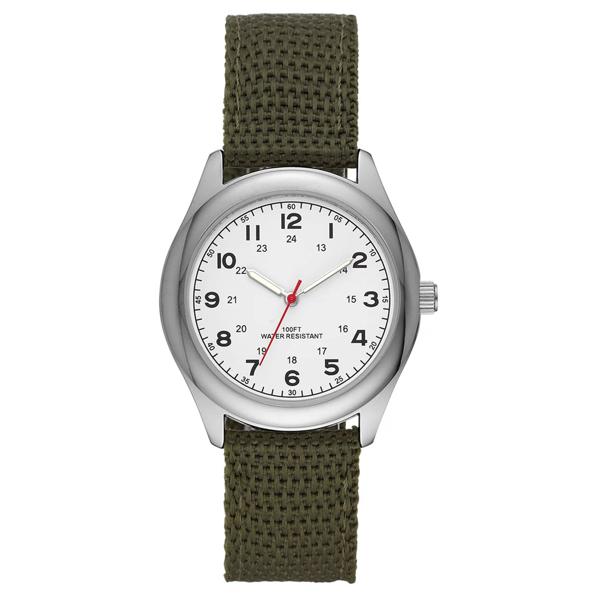 GEORGE Men's Watch: Silvertone Case, White Easy Read Dial, Olive Green Nylon Strap (FMDOGE006)