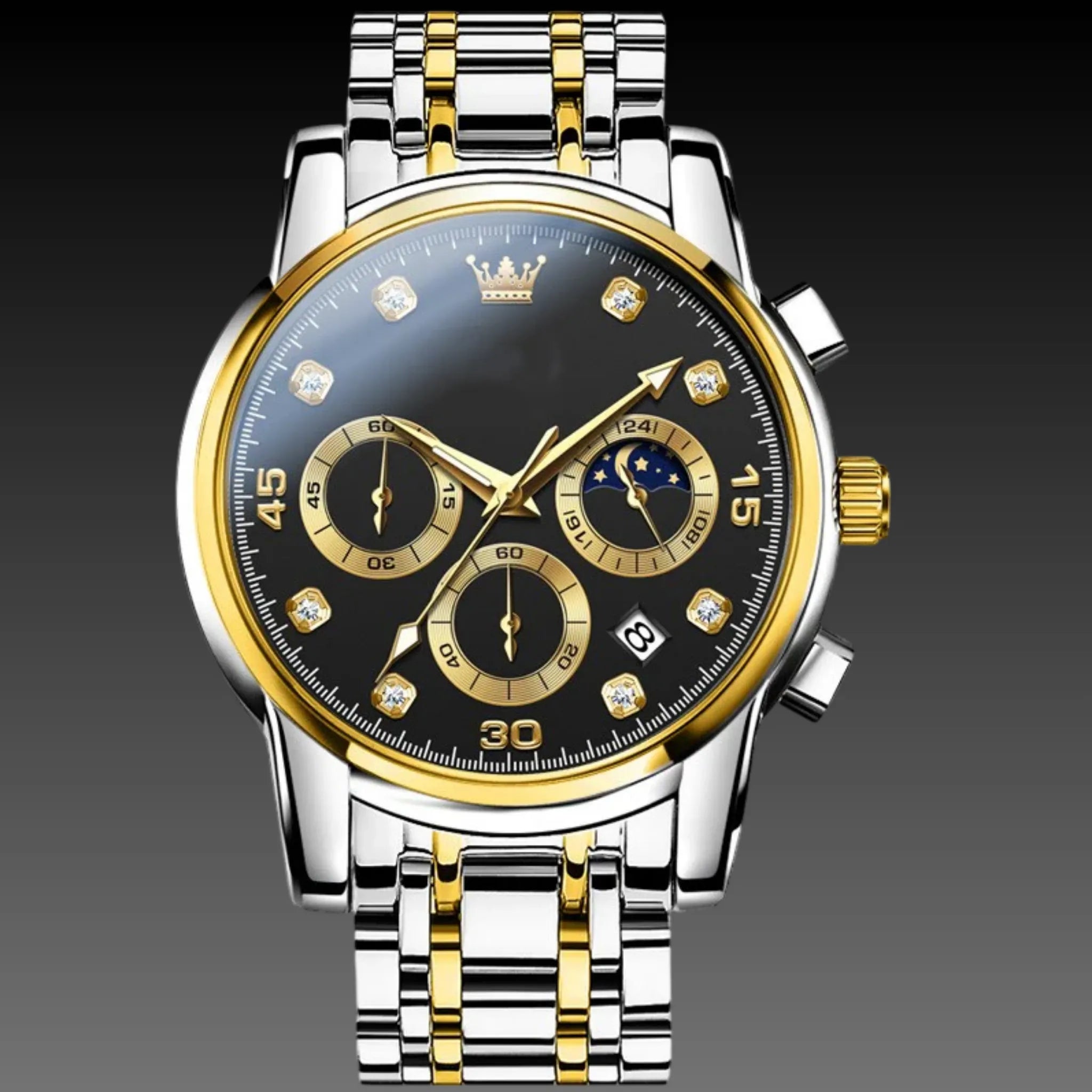 Men's 122g Heavyweight Luxury Watch: Two-Tone Steel | Business Date