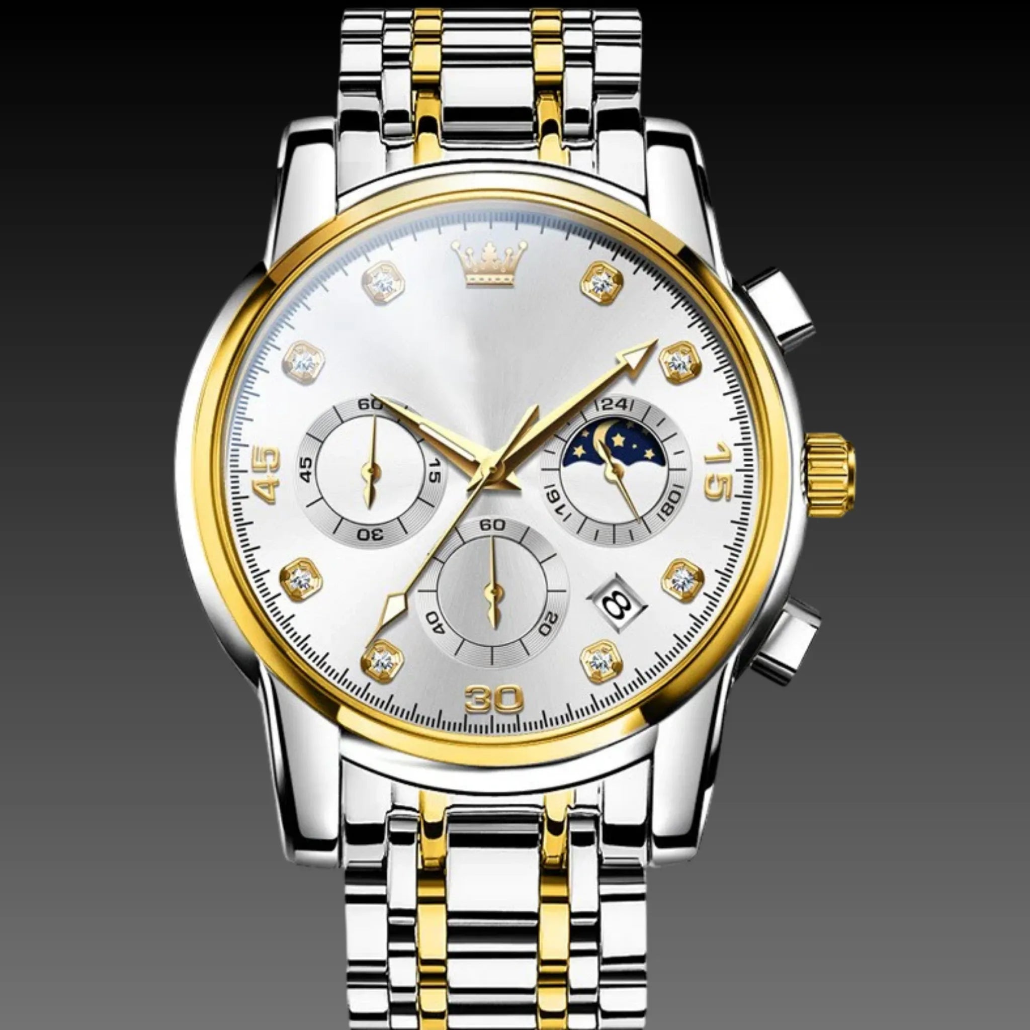 Men's 122g Heavyweight Luxury Watch: Two-Tone Steel | Business Date
