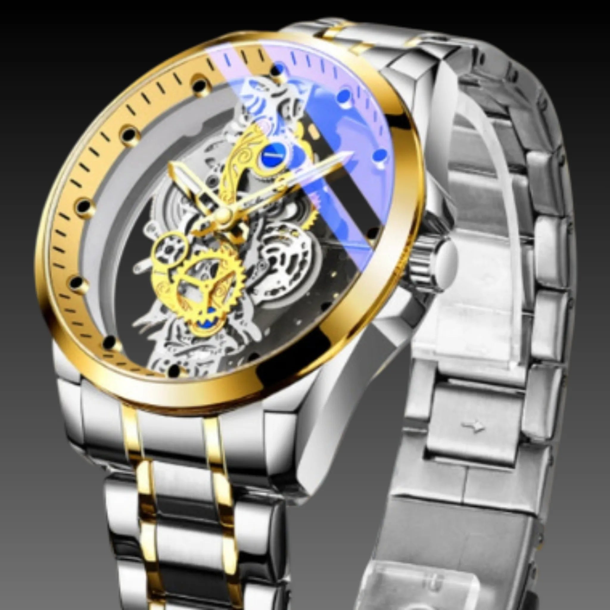 Men's 40mm Skeleton Quartz Watch: Seagull 520 Movement | Hollow Dial | Luminous