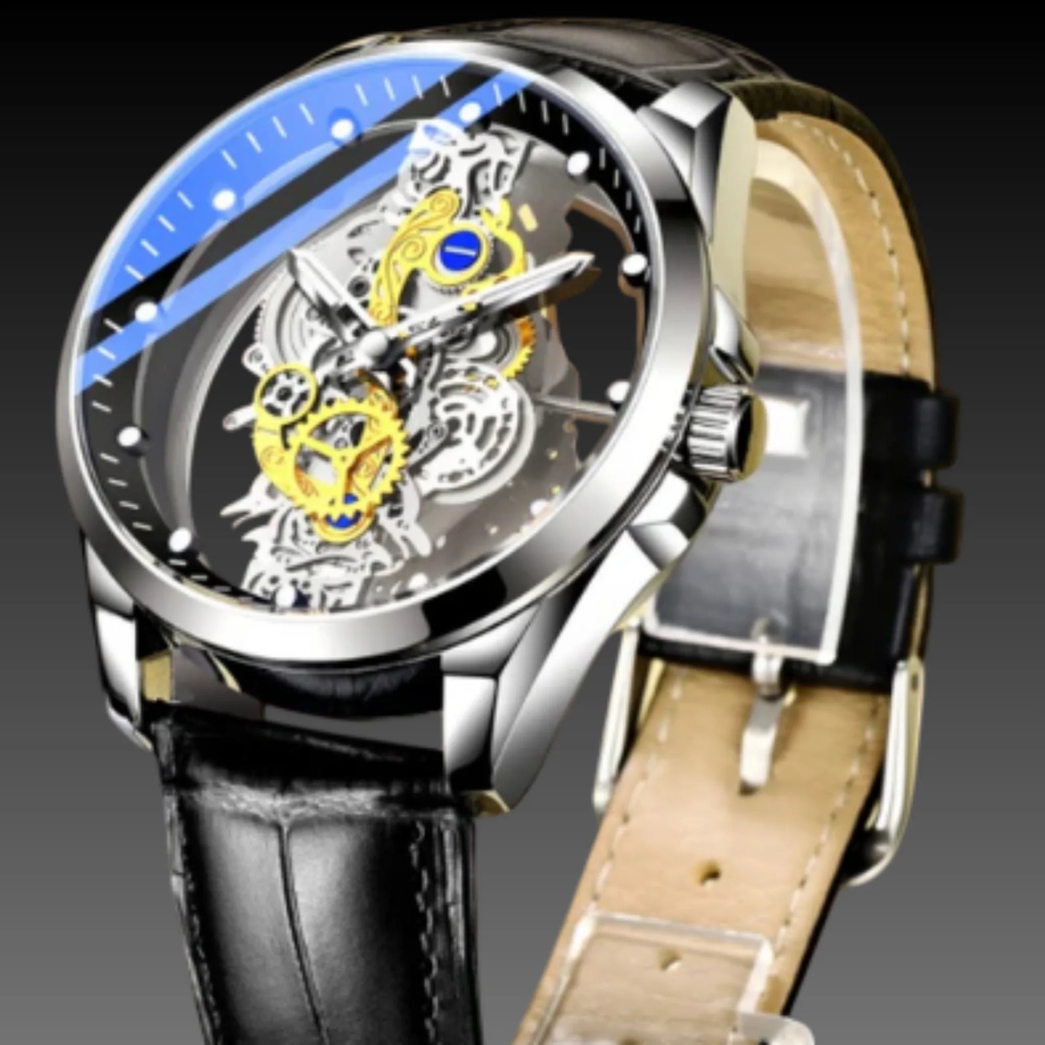 Men's 40mm Skeleton Quartz Watch: Seagull 520 Movement | Hollow Dial | Luminous