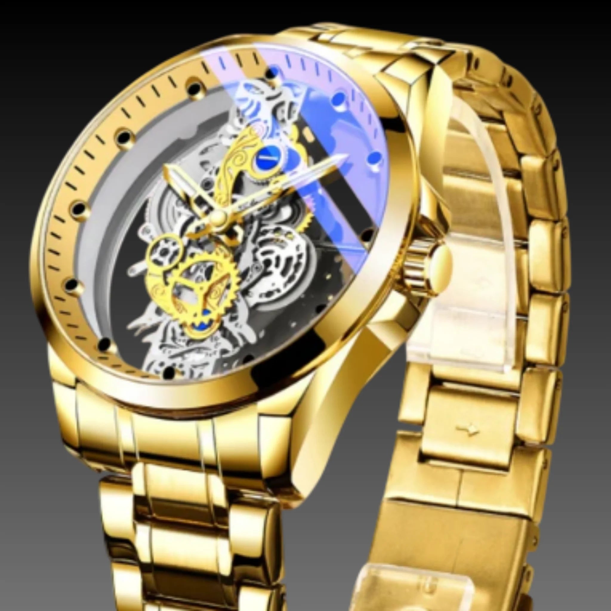 Men's 40mm Skeleton Quartz Watch: Seagull 520 Movement | Hollow Dial | Luminous