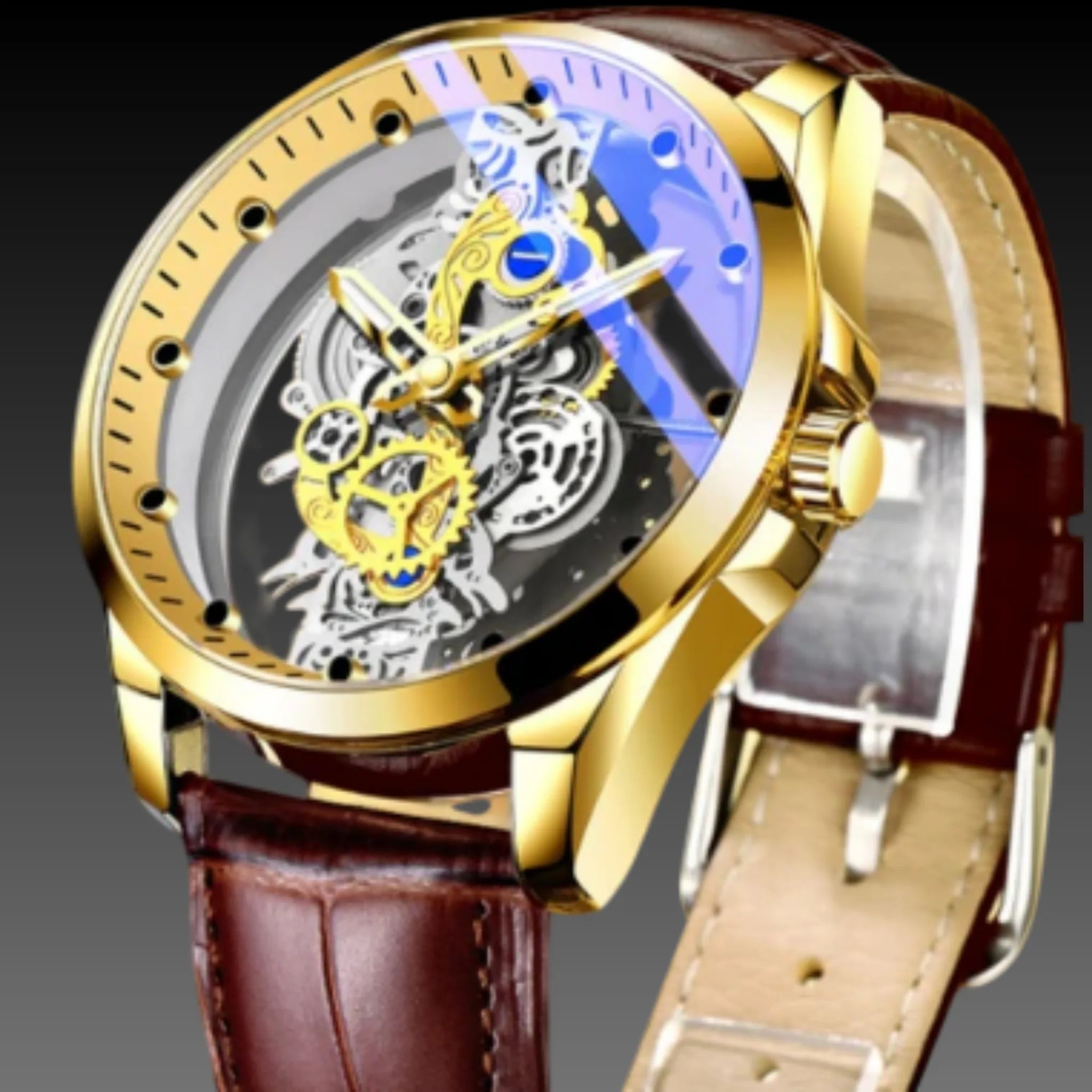 Men's 40mm Skeleton Quartz Watch: Seagull 520 Movement | Hollow Dial | Luminous