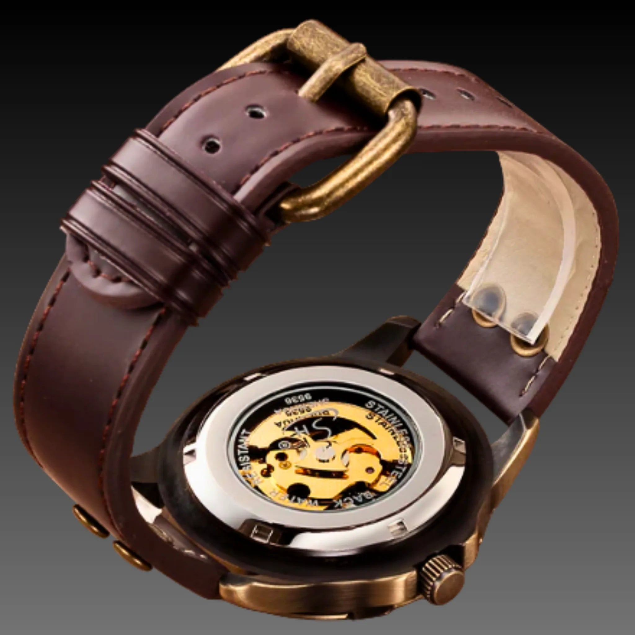 Men s Bronze Steampunk Watch 44mm Skeleton Automatic Leather Gift Men s Bronze Steampunk Watch 44mm Skeleton Automatic Leather Gift