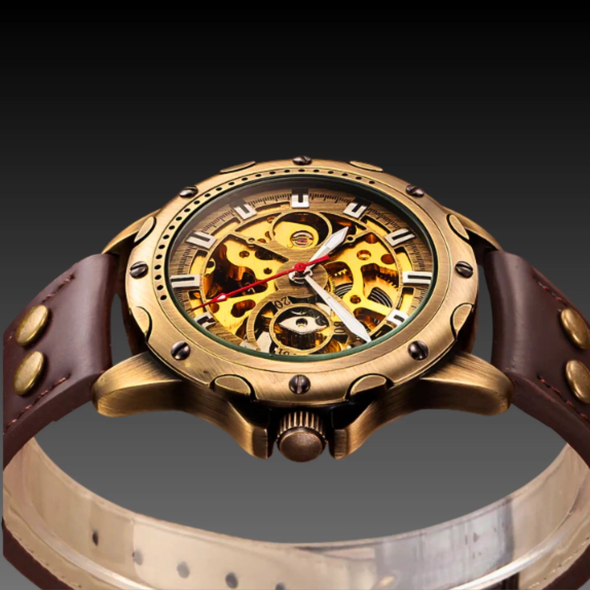 Men s Bronze Steampunk Watch 44mm Skeleton Automatic Leather Gift Men s Bronze Steampunk Watch 44mm Skeleton Automatic Leather Gift