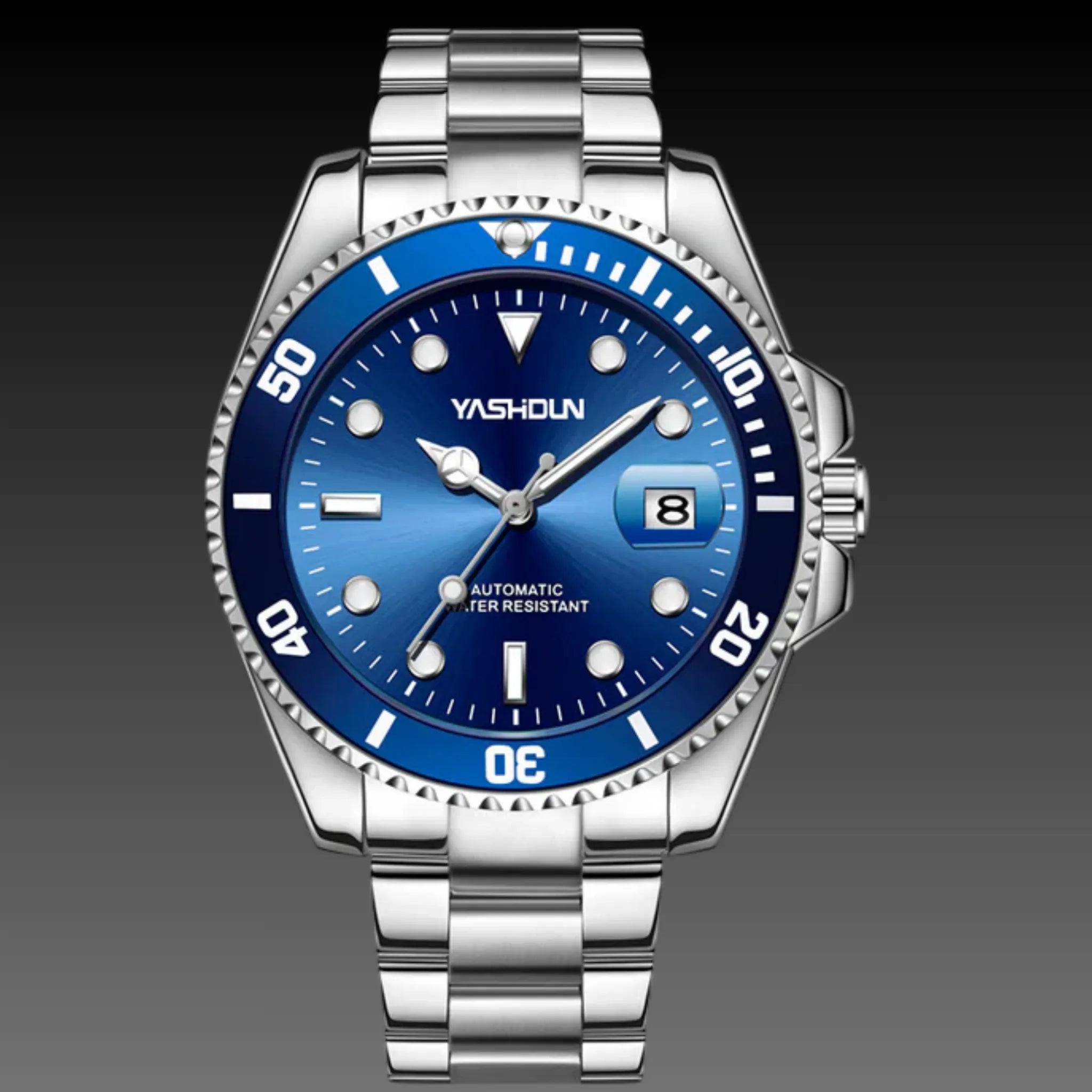 Men's Classic Automatic Dive Style Watch | Blue Sunburst Dial | Stainless Steel Date