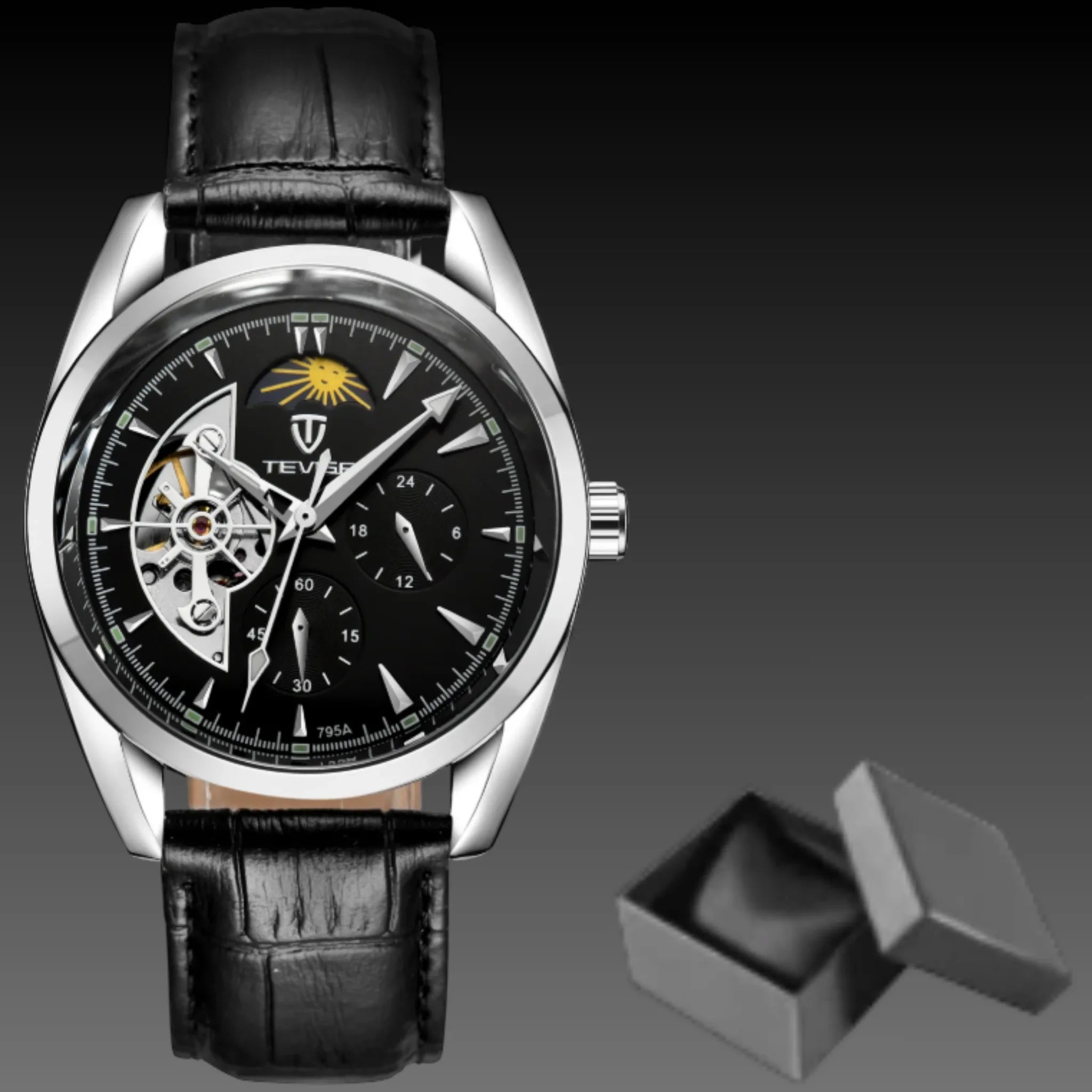 Men's Double Open Heart Automatic Watch | Twin Flywheel Skeleton Dial | Steampunk Mechanical Timepiece