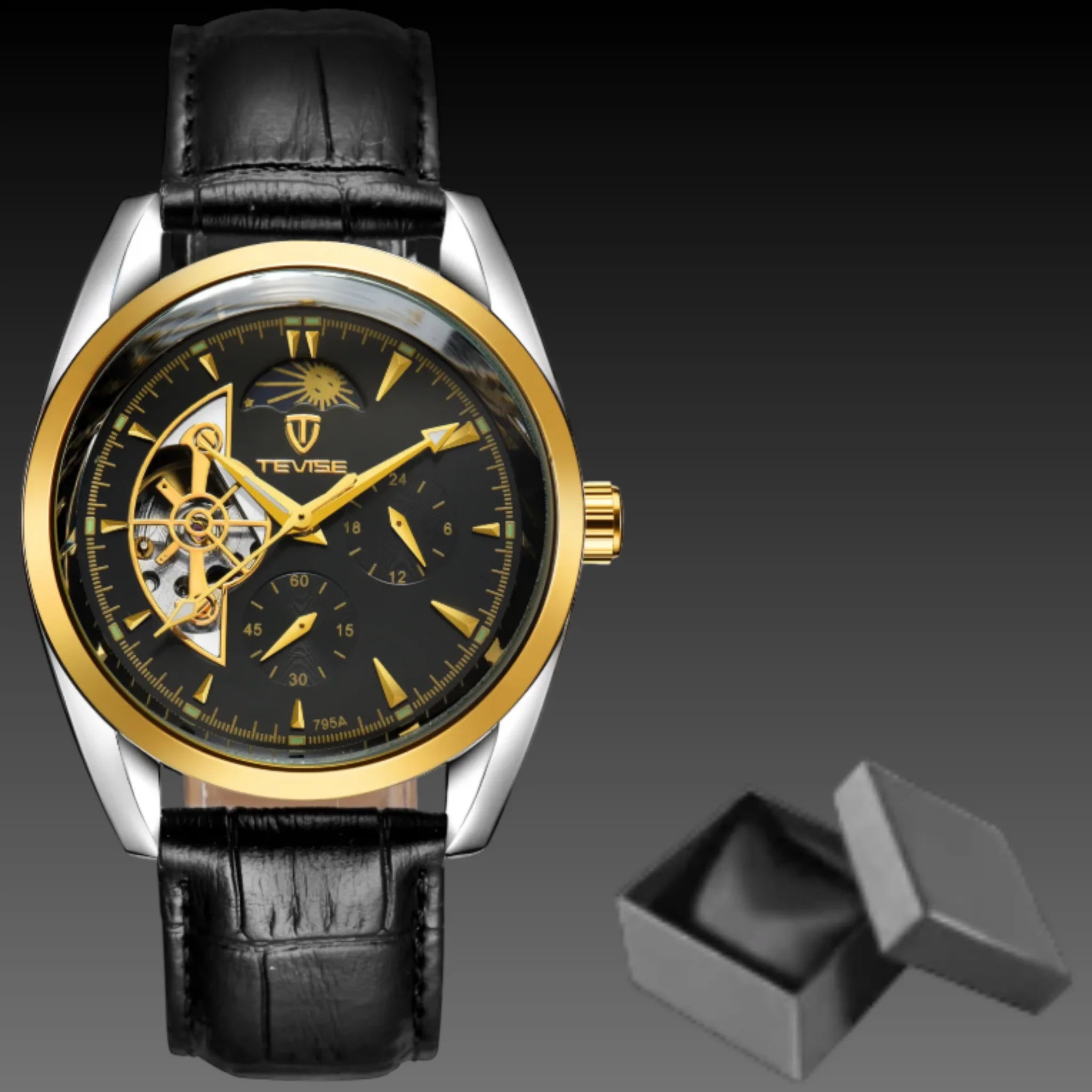 Men's Double Open Heart Automatic Watch | Twin Flywheel Skeleton Dial | Steampunk Mechanical Timepiece