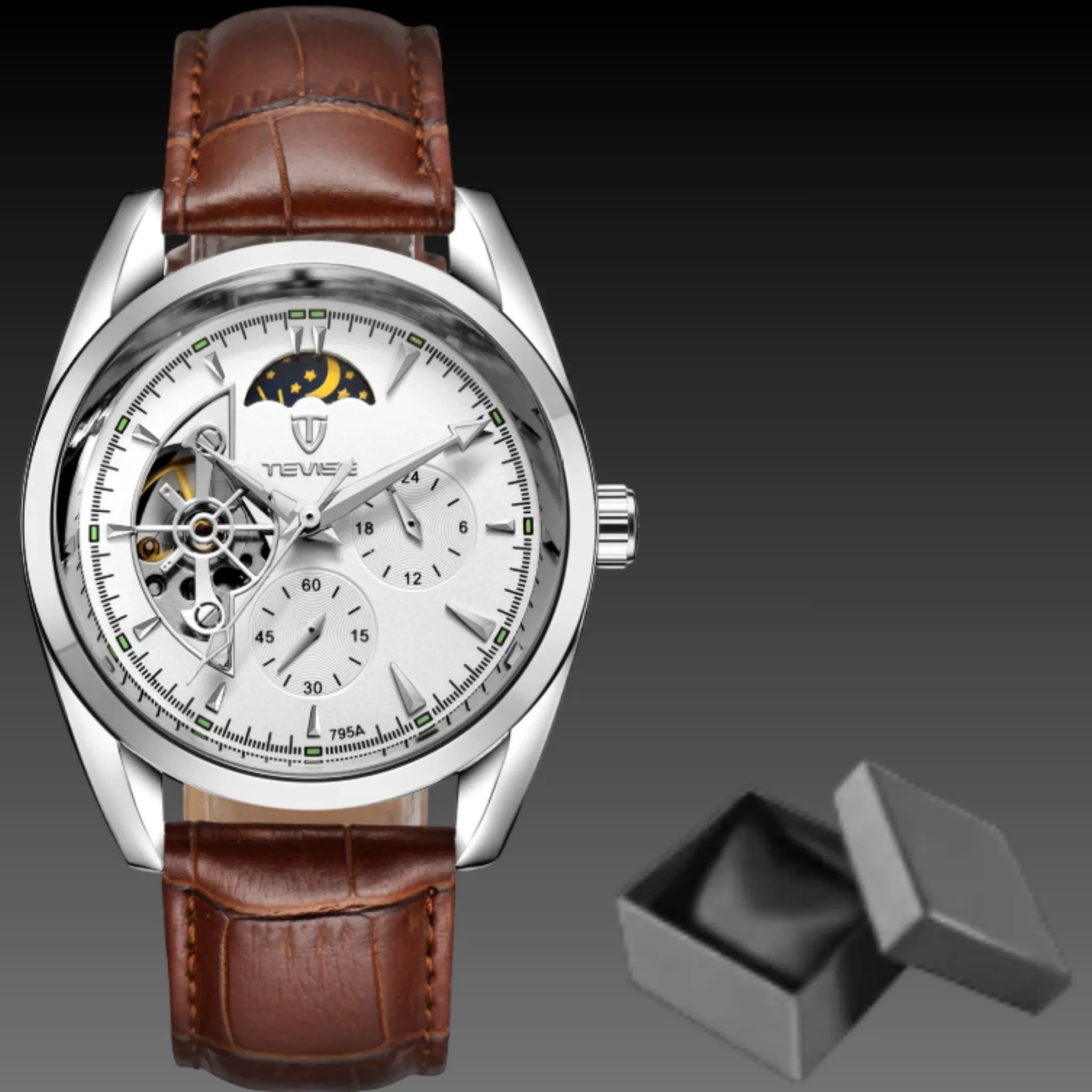 Men's Double Open Heart Automatic Watch | Twin Flywheel Skeleton Dial | Steampunk Mechanical Timepiece