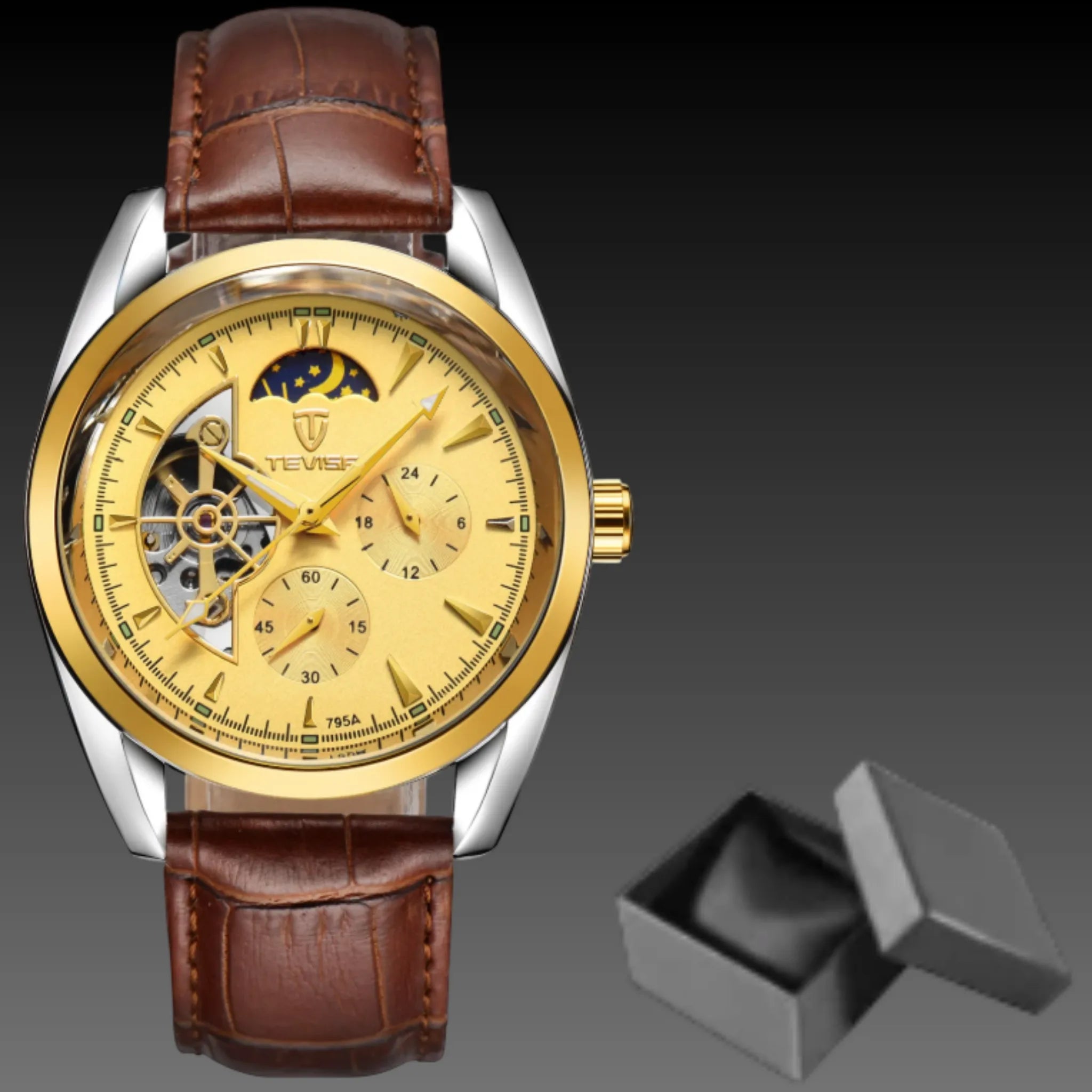 Men's Double Open Heart Automatic Watch | Twin Flywheel Skeleton Dial | Steampunk Mechanical Timepiece