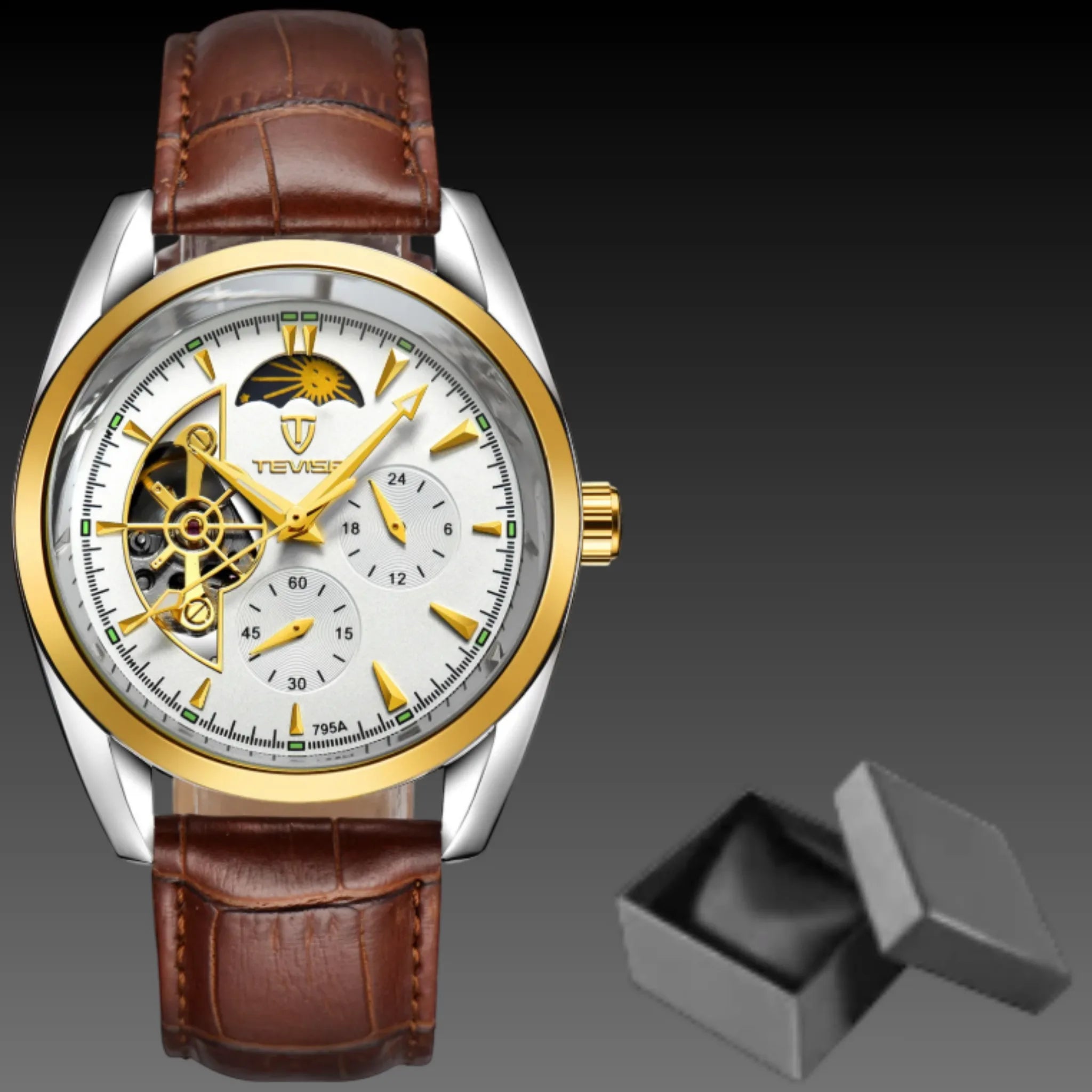 Men's Double Open Heart Automatic Watch | Twin Flywheel Skeleton Dial | Steampunk Mechanical Timepiece