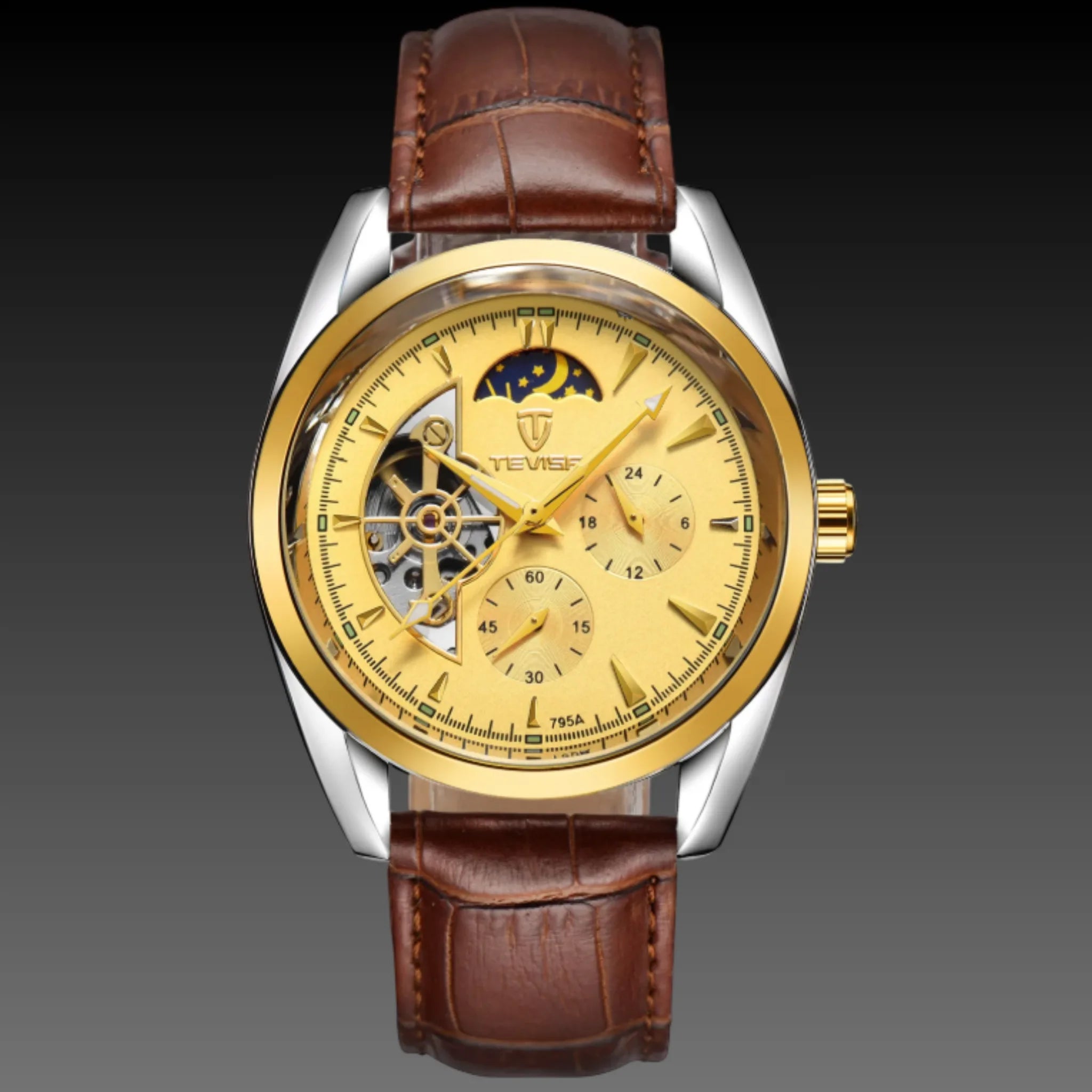 Men's Double Open Heart Automatic Watch | Twin Flywheel Skeleton Dial | Steampunk Mechanical Timepiece