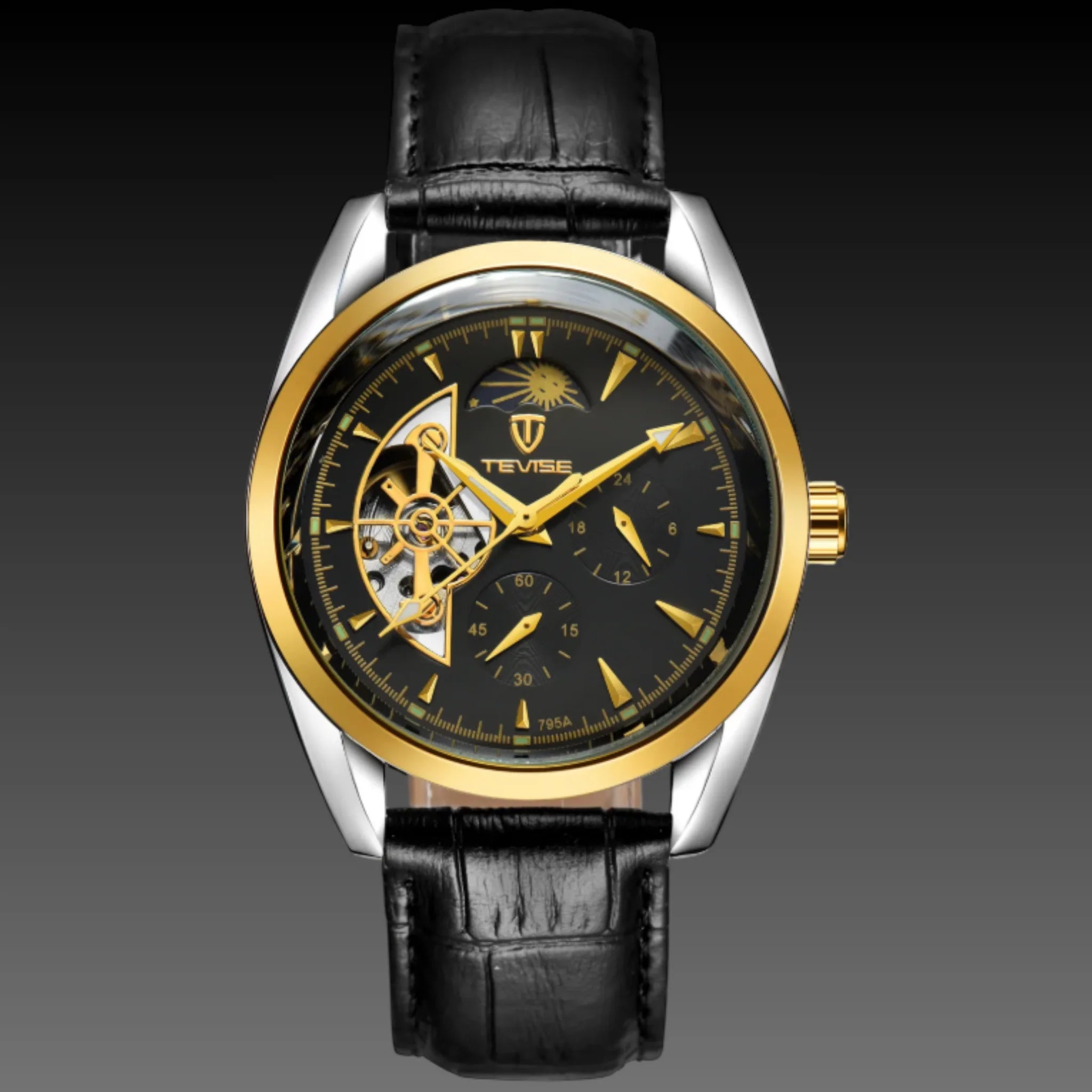 Men's Double Open Heart Automatic Watch | Twin Flywheel Skeleton Dial | Steampunk Mechanical Timepiece