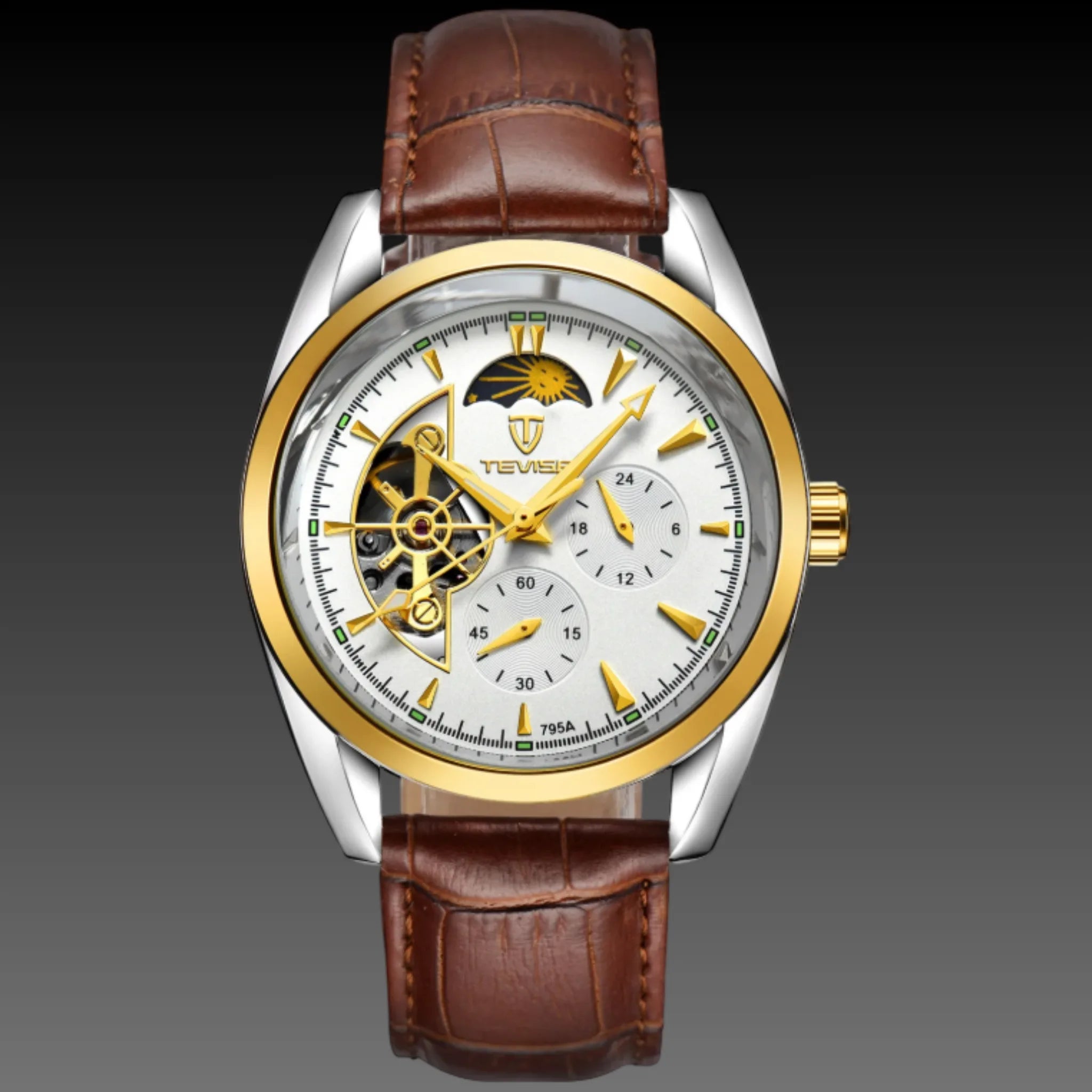 Men's Double Open Heart Automatic Watch | Twin Flywheel Skeleton Dial | Steampunk Mechanical Timepiece