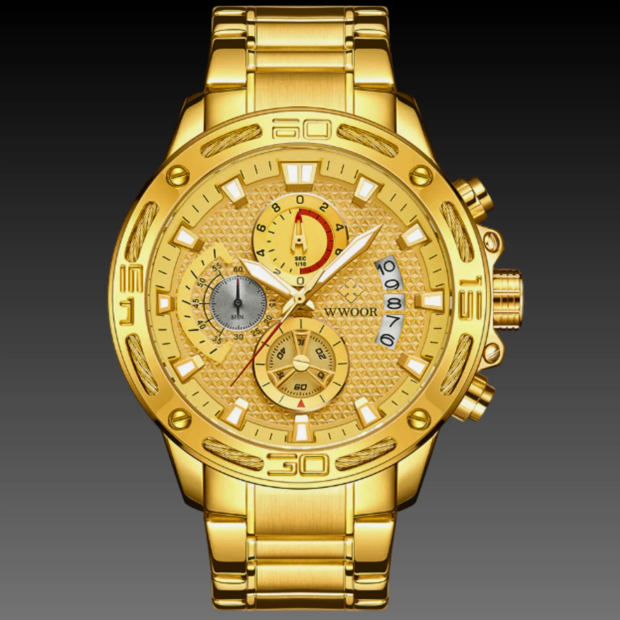 WWOOR Square Gold Chronograph: 45mm Luxury Quartz | 15mm Thick | Date Display