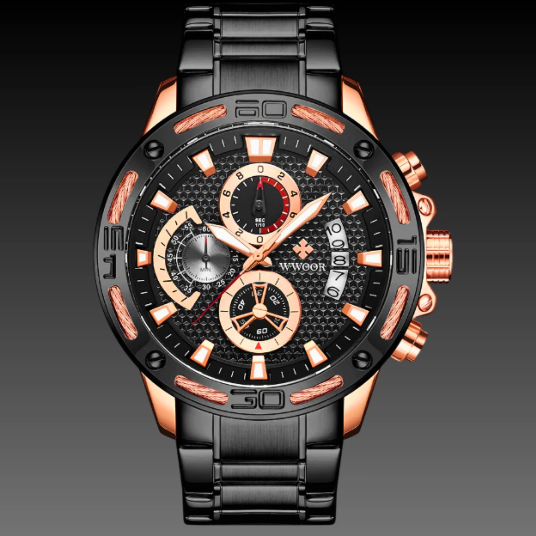 WWOOR Square Gold Chronograph: 45mm Luxury Quartz | 15mm Thick | Date Display