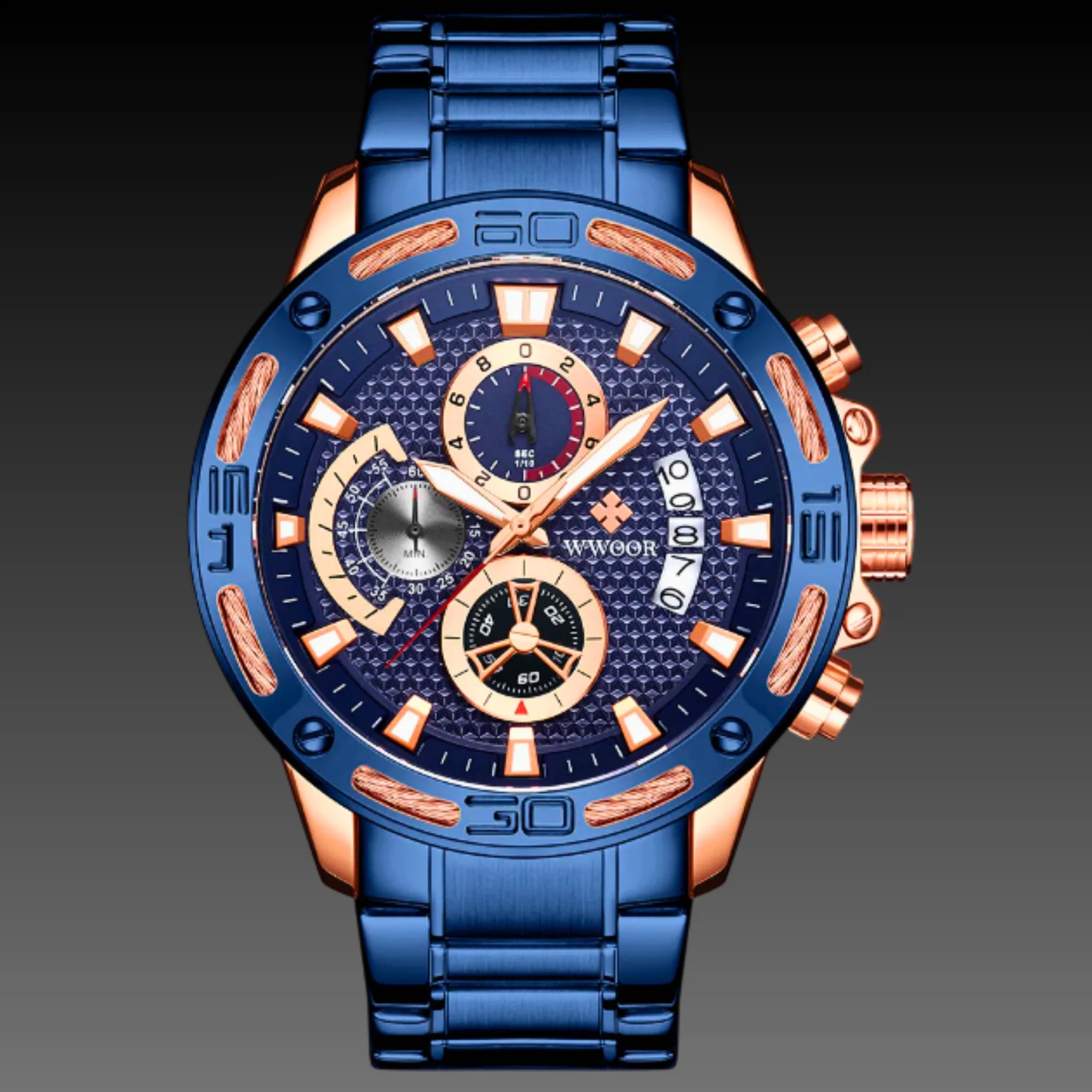 Men's Gold Square Chronograph Watch | Luxury Stainless Steel Quartz | WWOOR Business Timepiece