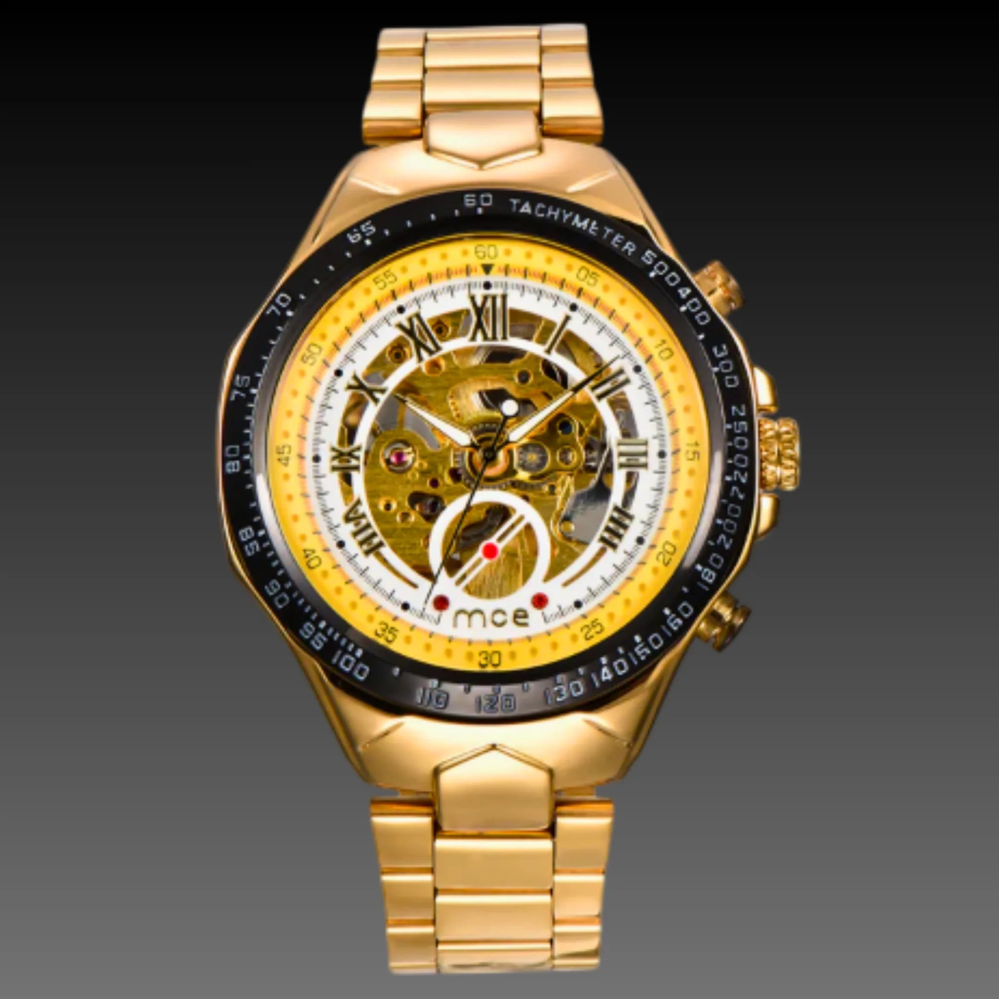 Men's Gold Steampunk Skeleton Watch | Automatic Mechanical | Stainless Steel Bracelet