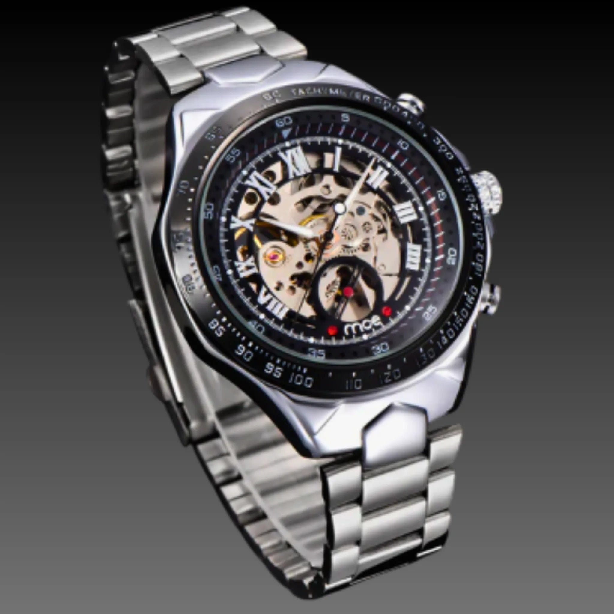 Men's Gold Steampunk Skeleton Watch | Automatic Mechanical | Stainless Steel Bracelet