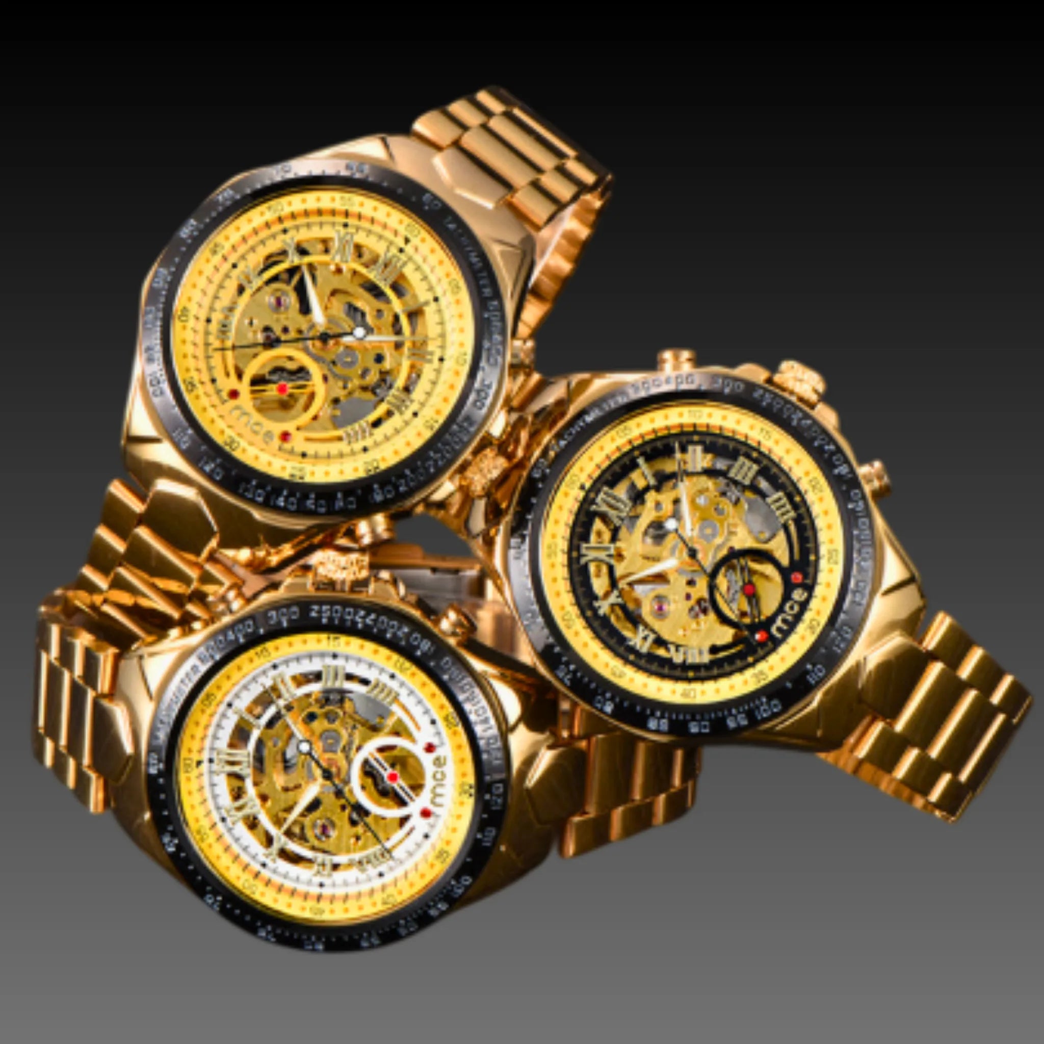 Men's Gold Steampunk Skeleton Watch | Automatic Mechanical | Stainless Steel Bracelet